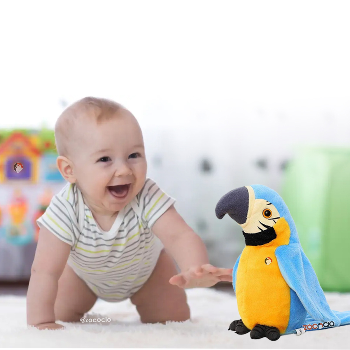 Vista 2 de Loro Bailarín Peluche Parlanchín Repite - COLOR: Cactu